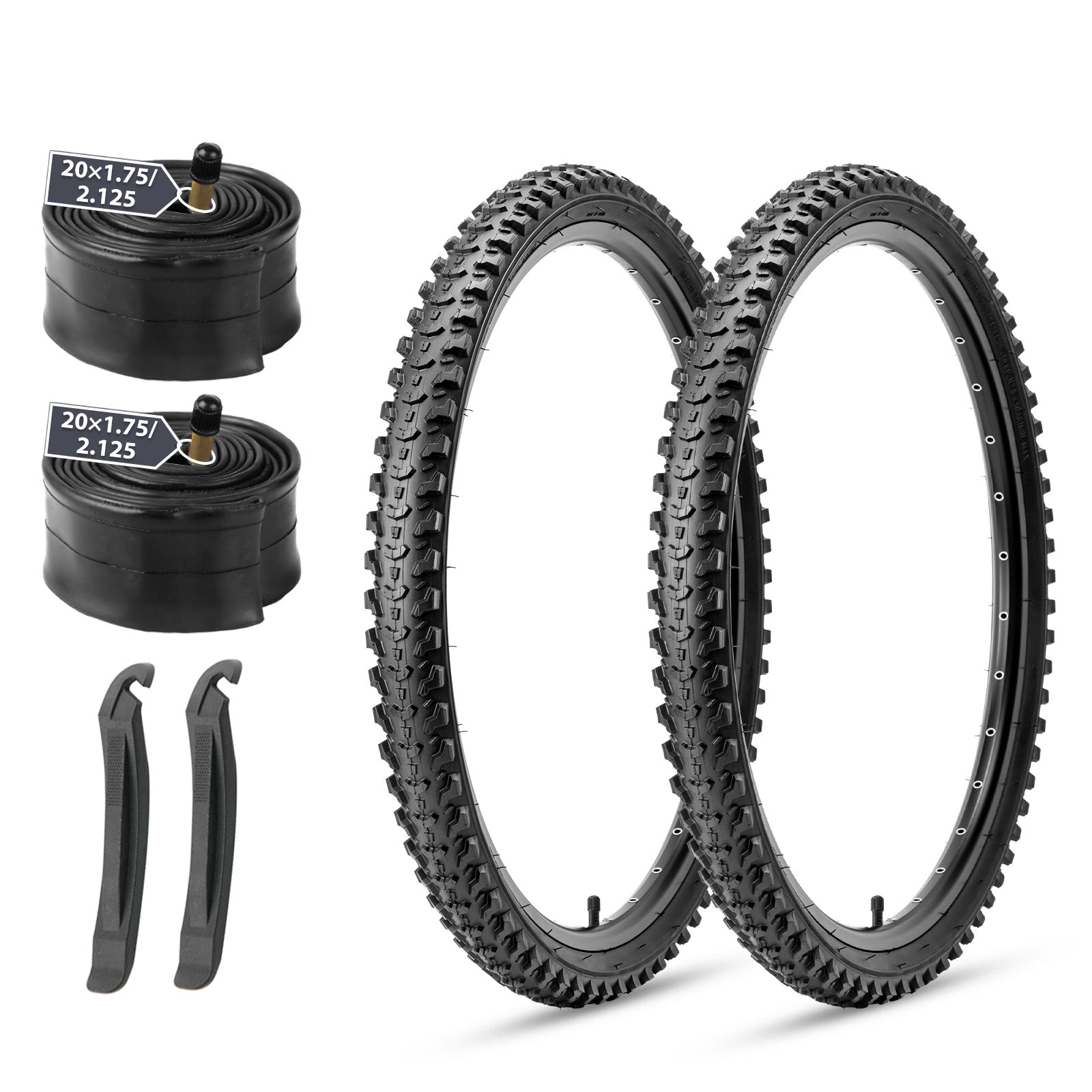 Hycline Detur Mountain bike tire 20 inch set, tire for mountain bike includes 2 folding outer tires, 2 inner tubes (20x1.75‑2.125) and 2 tire levers, replacement bicycle tire kit