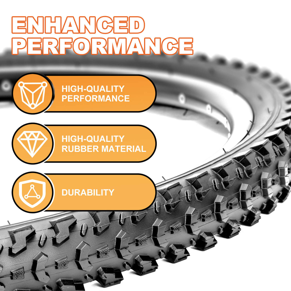 Hycline 20/24/26 inches replacement tire for mountain bike highlights enhanced performance, premium rubber material and great durability for off‑road cycling