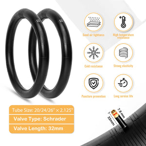 Hycline Bike's Matched Mountain bike tire inner tubes features, tire for mountain bike Schrader valve inner tubes 20/24/26 x2.125", with 32mm AV valve