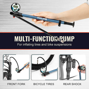 What parts of a bicycle can a shock pump be used to inflate?