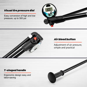 Bicycle tire inflator with digital pressure gauge, details of the shock pump parts