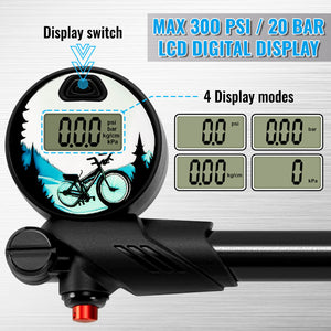 Hycline 300 PSI Digital Shock Pump for Front Fork and Rear Bicycle Suspension
 - Digital display