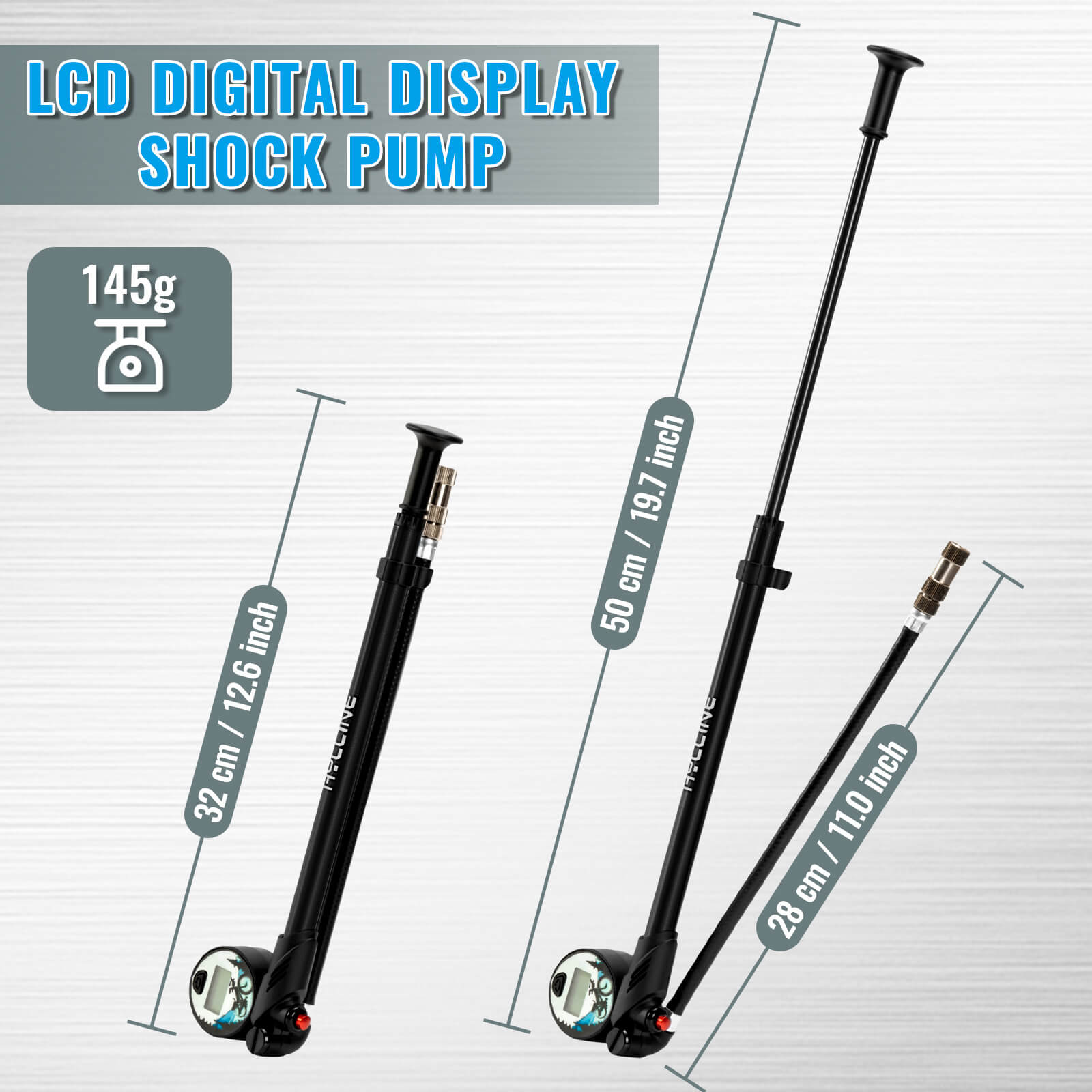 Weight and Length of Hycline 300 PSI Digital Shock Pump for Front Fork and Rear Bicycle Suspension