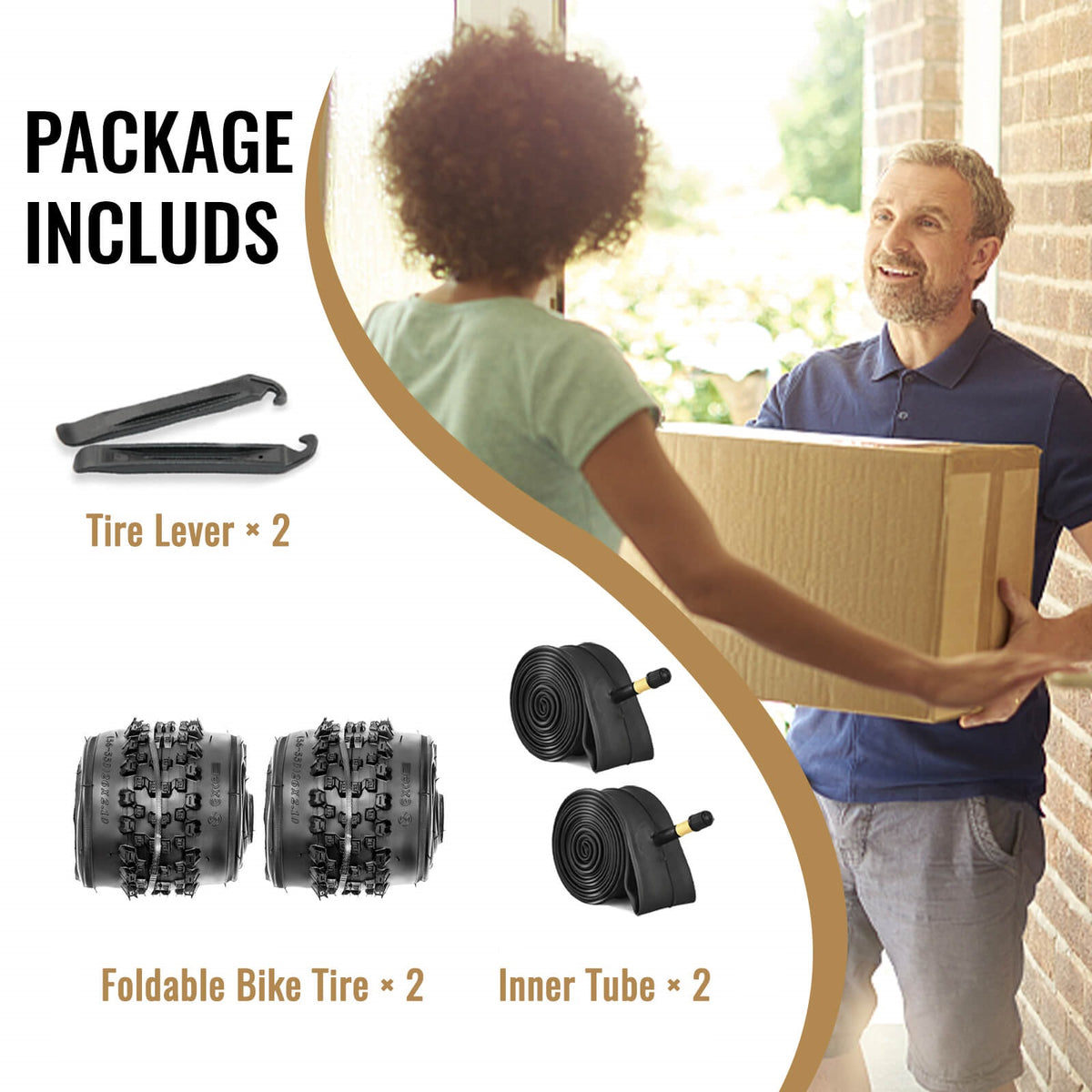 Hycline tire's package with tire lever, foldable bike tires, and inner tubes, 3-5 days fast delivery