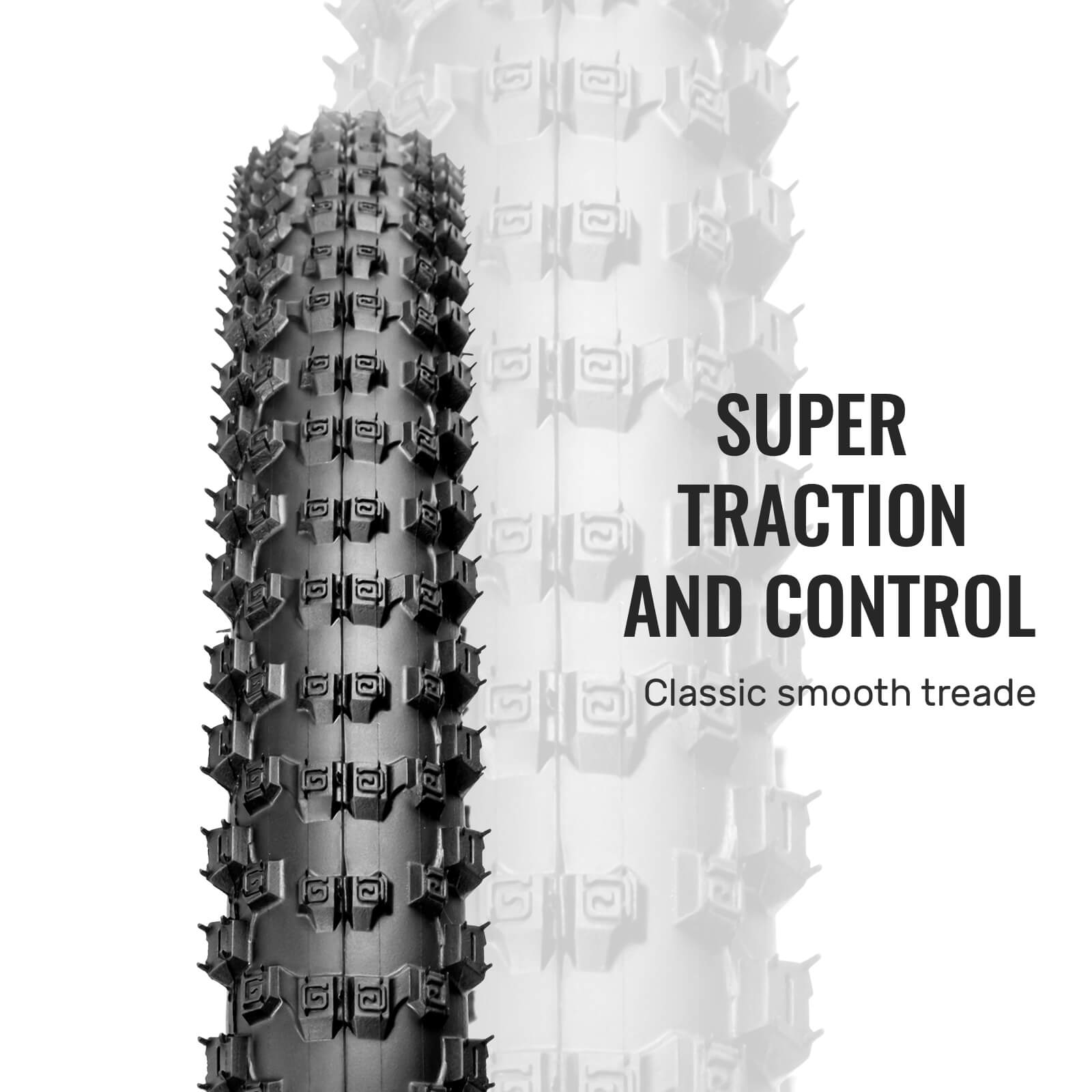 Hycline Ruyi -  26/27.5/29" × 2.1" mountain bike tire, Ruyi Mountain Bike Tire tread close‑up, super traction and control classic rugged tread pattern for MTB off‑road riding