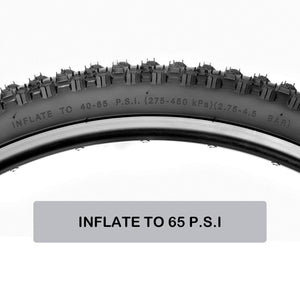 Hycline mountain bike tire PSI review, Ruyi Mountain Bike Tire sidewall close‑up, showing inflation pressure rating 40‑65 PSI for MTB tyre
