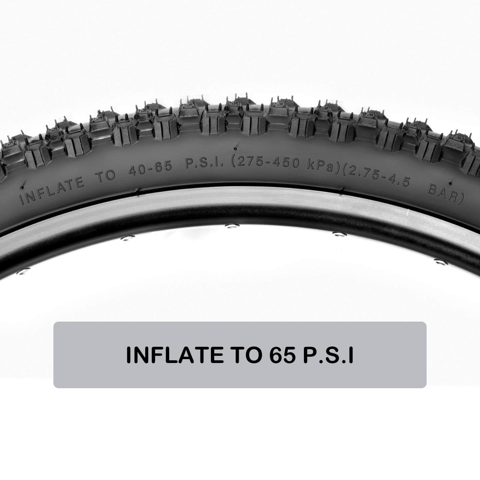 Hycline mountain bike tire PSI review, Ruyi Mountain Bike Tire sidewall close‑up, showing inflation pressure rating 40‑65 PSI for MTB tyre