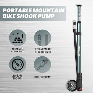 Features of Hyclien 300 PSI High-pressure Bicycle Shock Pump with Gauge