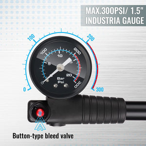 Hycline 300 PSI High-pressure Bicycle Shock Pump with Gauge
