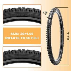 Size Chart of the Hycline Terrclaw Mountain Bike Tire - 20" × 1.95" MTB tire