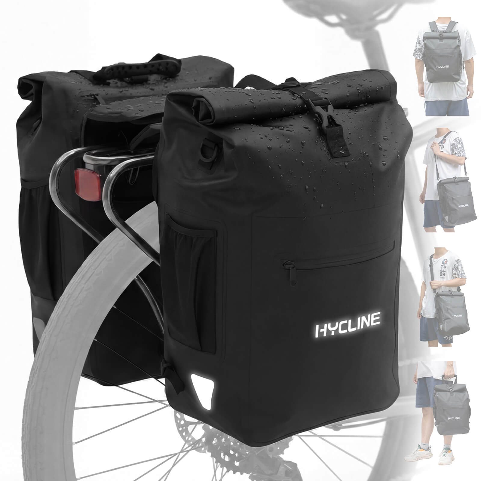 Hycline Bike Panniers Waterproof Rear Rack Bags 5-in-1 Backpack 28L,2 Packs  of bicycle panniers

