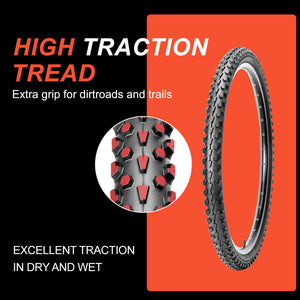 26-Inch High-traction tread mountain bike tire, extra grip for dry and wet dirt road trails, Best XC off-road mountain bike tires replacement