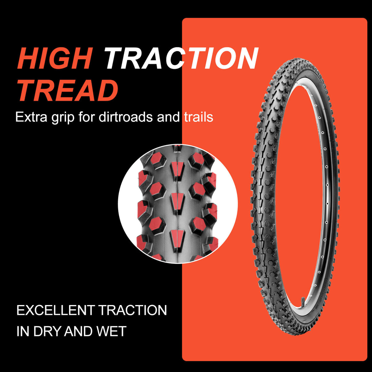 26-Inch High-traction tread mountain bike tire, extra grip for dry and wet dirt road trails, Best XC off-road mountain bike tires replacement