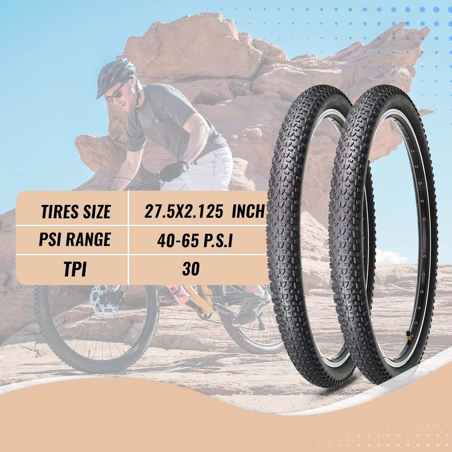 Hycline Tunner 27.5 Inch Mountain Bike Tire Specifications  40-60 PSI and 30 TPI