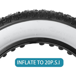 Hycline 20×4 Inch White-side Studded Knobby Fat Bike Tire For Mountain And Electric Bike P.S.I.