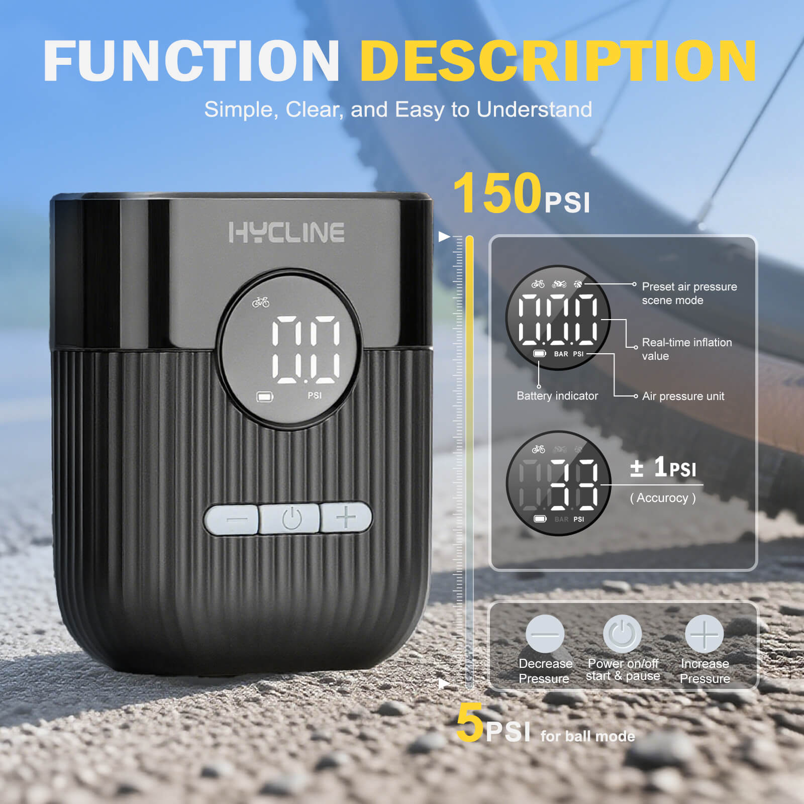 Hycline Mini Electric Bike Pump