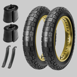 Complete 2‑Pack Heavy‑Duty Fat Tire E‑Bike Tire 20x4 kit. Comes with 2 fat bike outer tires, 2 inner tubes and tire levers. Rugged block tread replacement set for all‑terrain electric fat bicycles