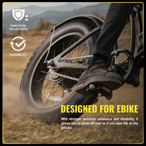 Designed for e‑bike Heavy‑Duty 20x4 fat tire, high puncture resistance & durability for off‑road climbing riding