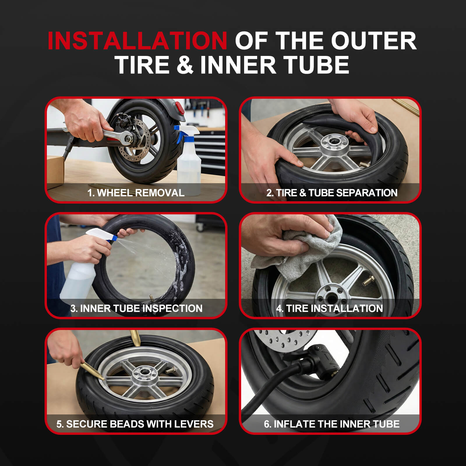 How to install the Hycline SCR-8 8.5x2 inch (50 75 6.1)  e scooter tires?