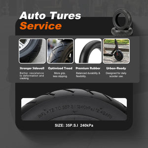 10x2.125 electric scooter outer tire features, strong sidewall, optimized anti-slip tread, premium rubber, recommended inflation pressure 35PSI for urban commuter folding e-scooter