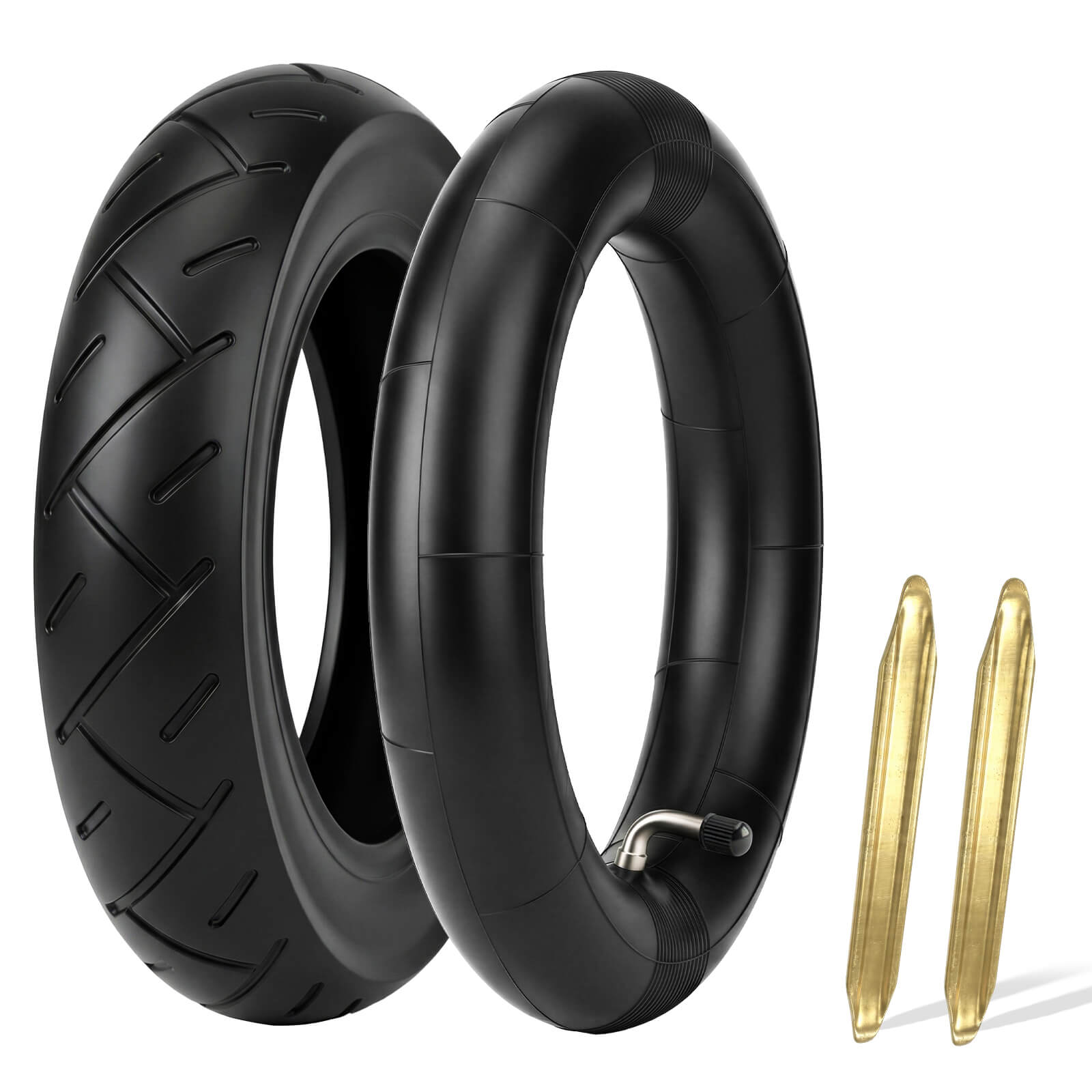 10x2.125 Scooter Tire & Tube Set, 10 Inch Wear-Resistant Pneumatic Replacement Scooter Tires and Inner Tubes with 90° Bent Valve and 2 Tire Levers (1-Pack)