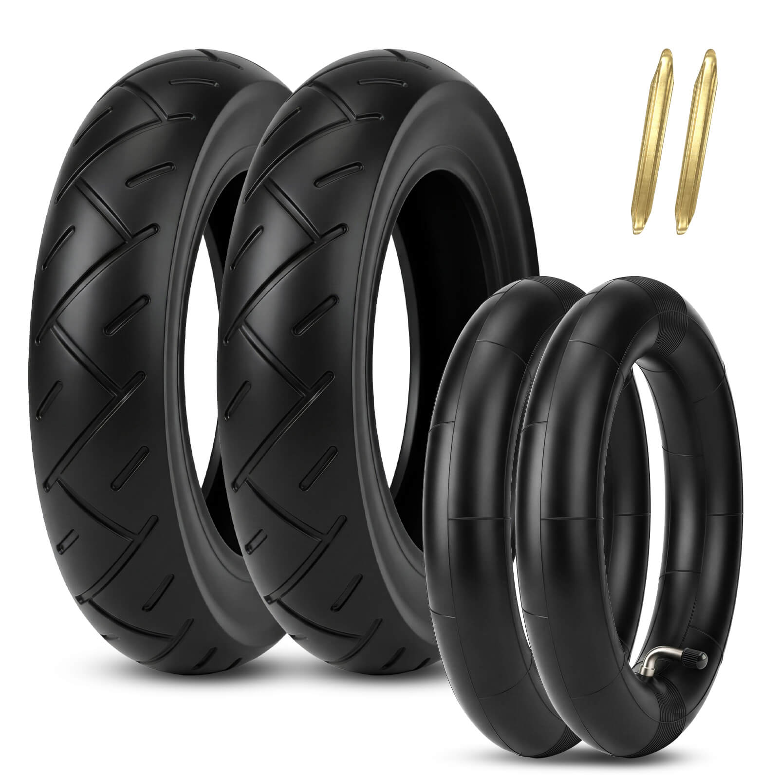 Hycline 10 X 2.125 Inch Wear-Resistant Pneumatic Replacement Scooter Tires and Inner Tubes with 90° Bent Valve and 2 Tire Levers (2-Pack)