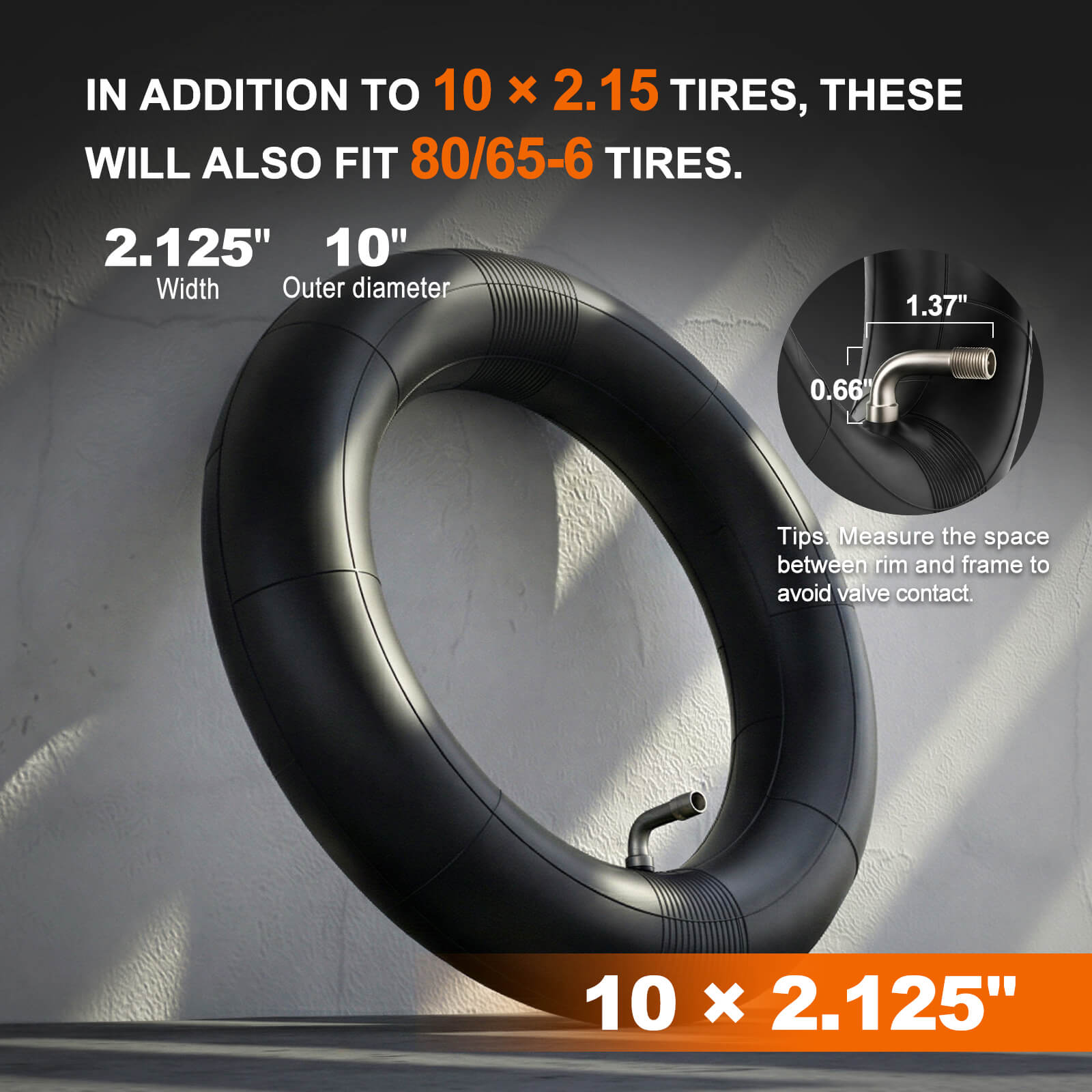 10x2.125 (80/65-6) Electric Scooter Tire with specifications and measurements