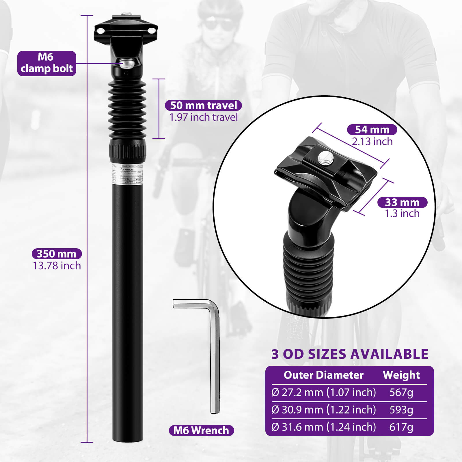 ZOOM Bike Suspension Seatpost With Saddle Clamp