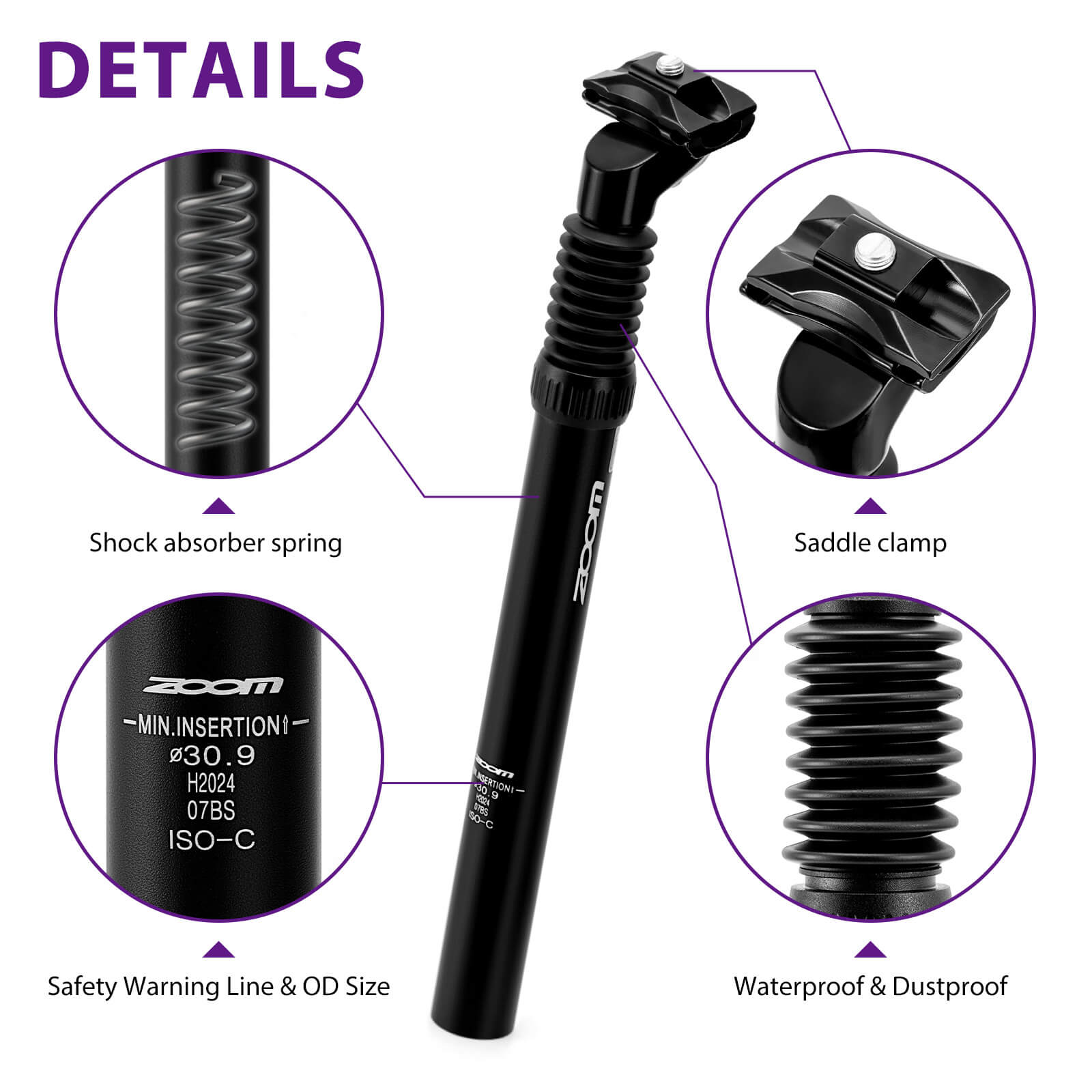 ZOOM Bike Suspension Seatpost With Saddle Clamp