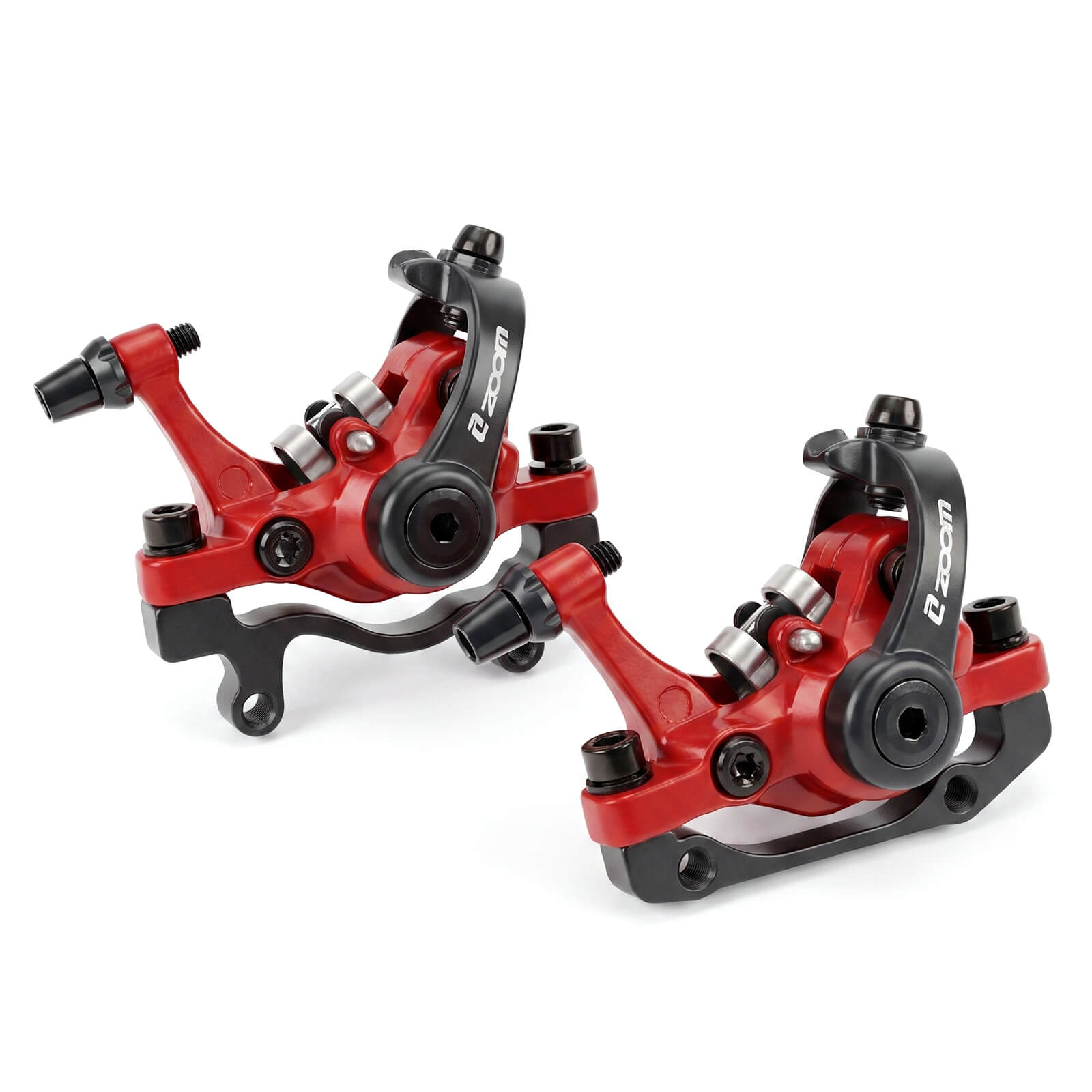 2 PCS of Red ZOOM DB-680 MTB Hydraulic Disc Brake Caliper Front & Rear Set, Dual-Piston | Cable-actuated forged aluminum calipers, smooth & reliable braking for MTB, road, gravel bikes & e-bikes