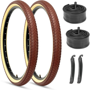 26x2.125 Beach cruiser tire with brown tread and beige sidewall