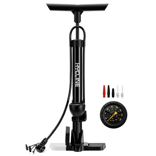 Hycline 160 PSI high pressure Fits Presta & Schrader Valve bike tire floor pump with gauge