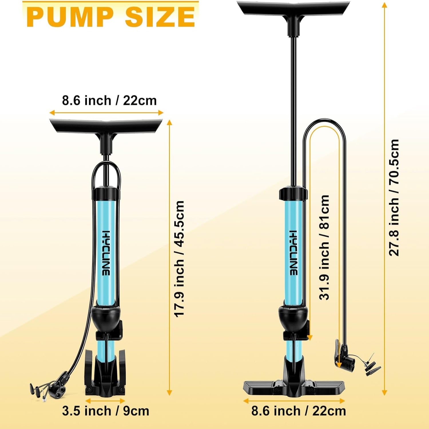 160 PSI High Pressure Bicycle Pumps, Tube Length and Size Reference