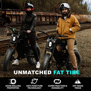 Hycline's premium fat tire for ebikes with off-road tread, anti-puncture tech, smooth rolling, superior traction & long durability for all-terrain electric bike riding.
