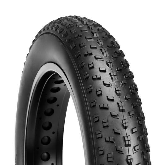 Hycline 16x4.0 inch Raider fat mountain bike tire mounted on a black wheel,  knobby tread pattern