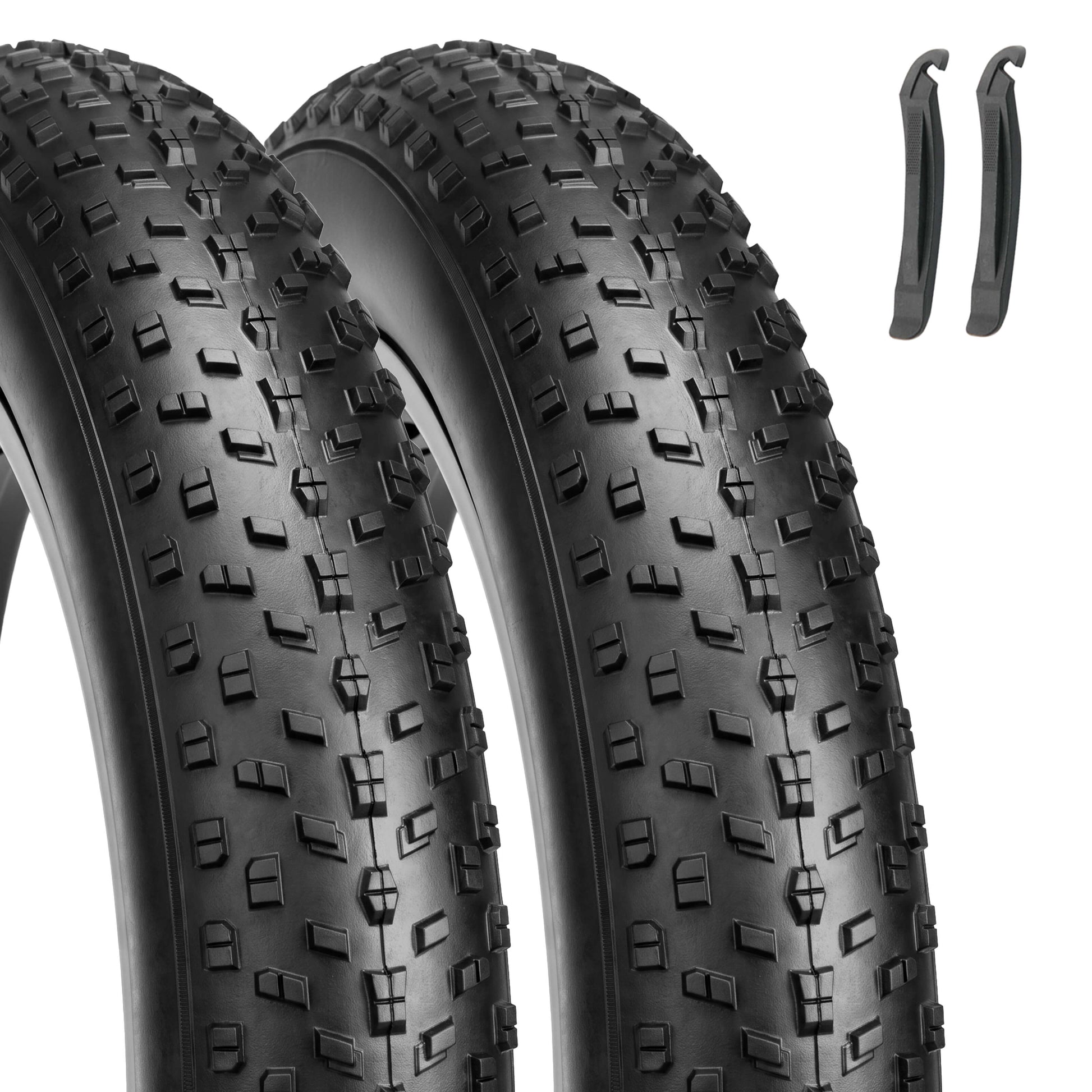 Hycline Raider fat mountain bike tires with aggressive knobby tread, with 2 tire levers replacement kit