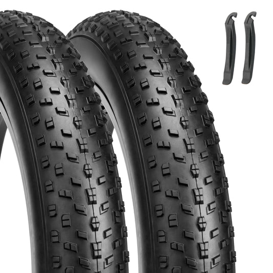 Hycline Raider fat mountain bike tires with aggressive knobby tread, with 2 tire levers replacement kit