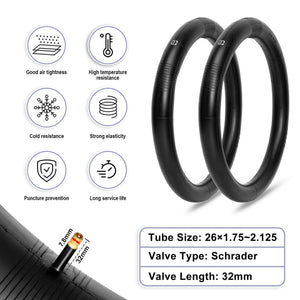 Hycline 26" MTB Schrader inner tubes 26x1.75‑2.125, air‑tight anti‑puncture bike inner tubes with 32mm valve for 26‑inch mountain bicycles for sales
