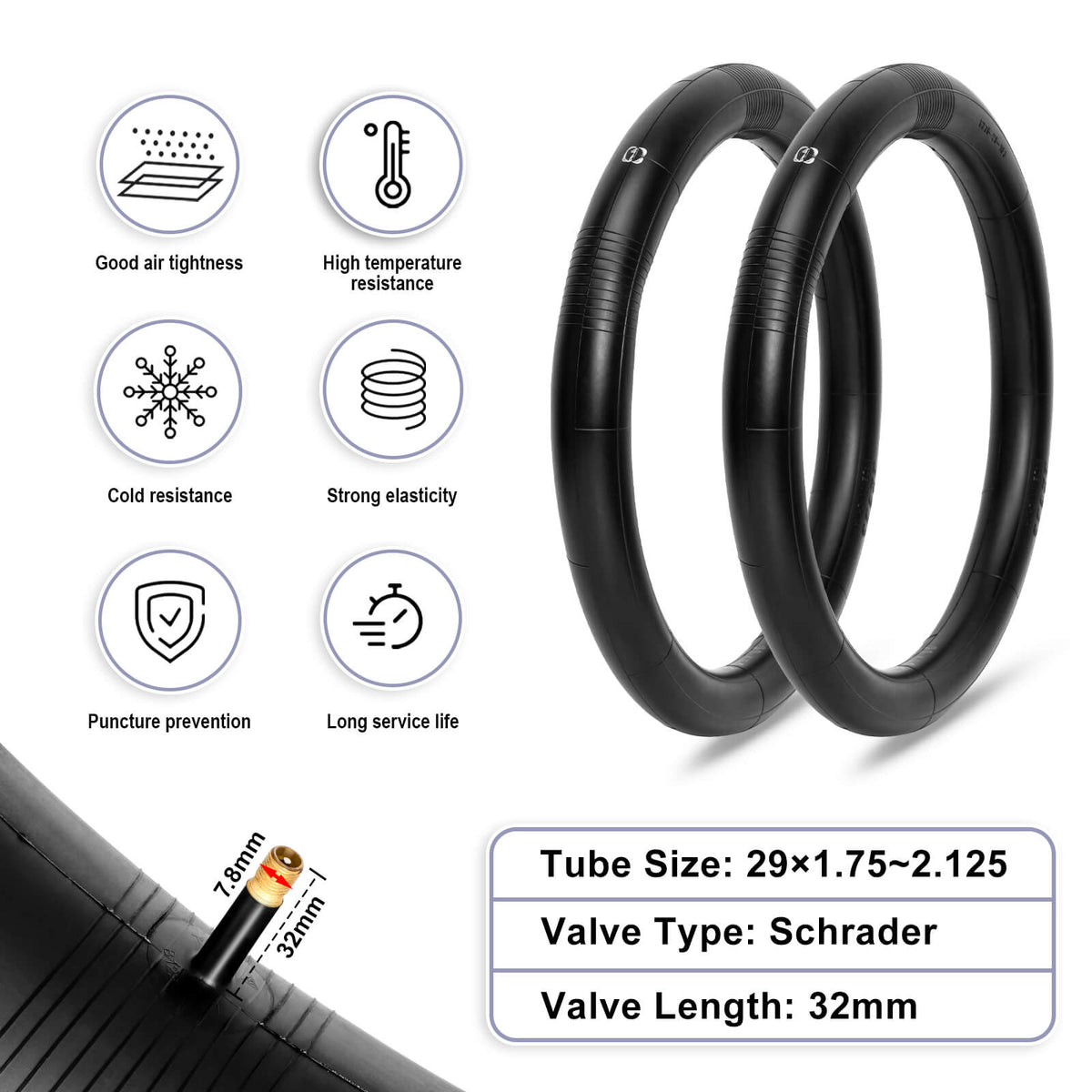 Hycline 29" MTB Schrader inner tubes 29x1.75‑2.125, air‑tight anti‑puncture bike inner tubes with 32mm valve for 29‑inch mountain bicycles on sales