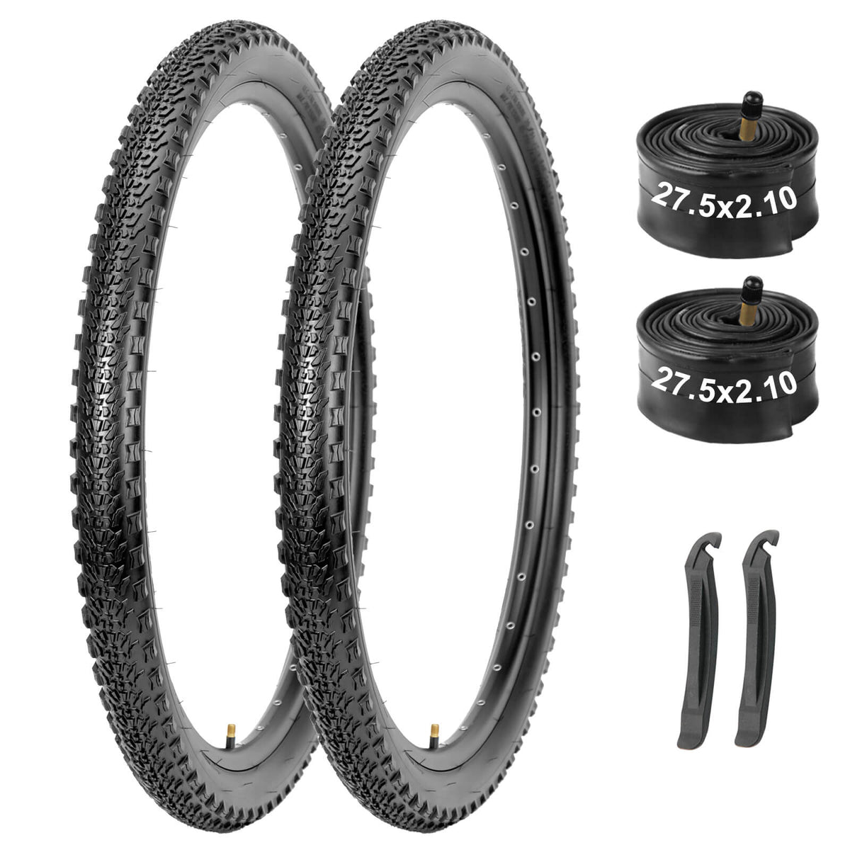 Hycline 27.5x2.10 mountain bike tire kit, Hycline Rávos set with 2 MTB tires, Schrader inner tubes and tire levers, white background product image
