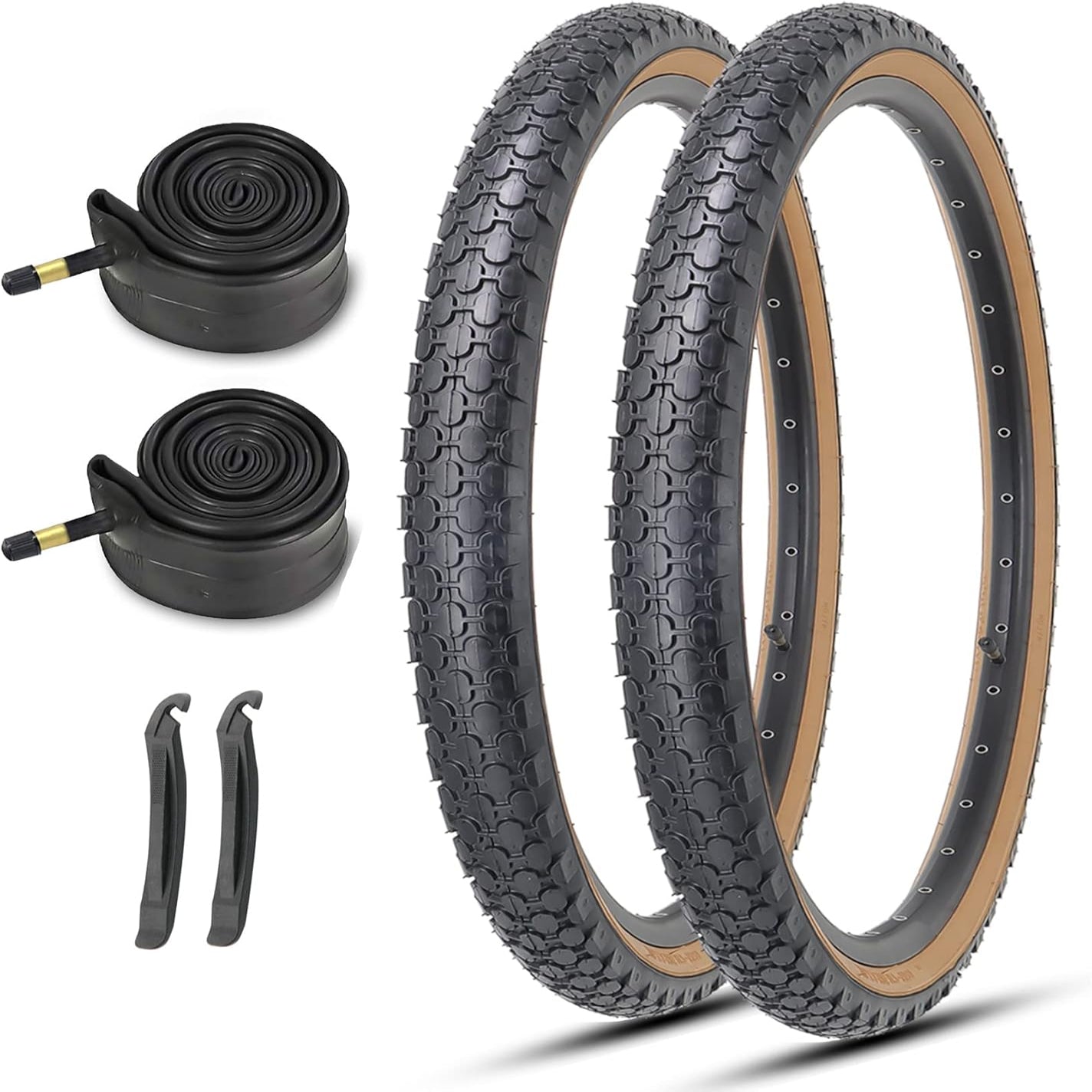 Brown wall 26x2.125 Inch Classic Folding Bicycle Tires,and Pair Inner Tubes with Tire Levers for Beach Cruiser City Bikes