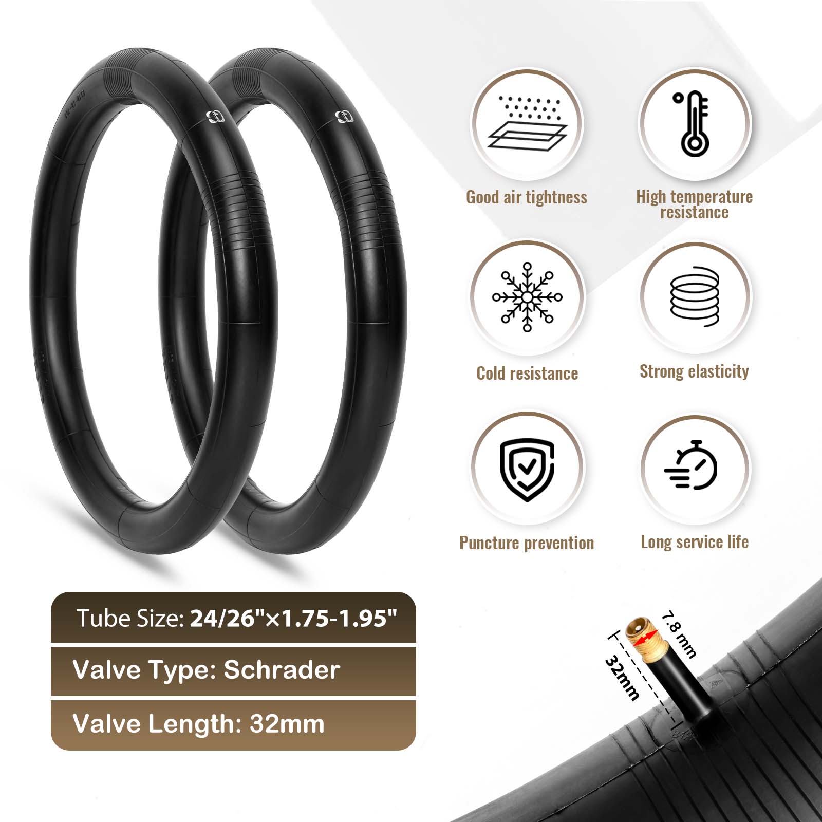 Mountain bicycle inner tubes with specifications and features, Mountain Bike Inner Tube Sizes and Features, Details