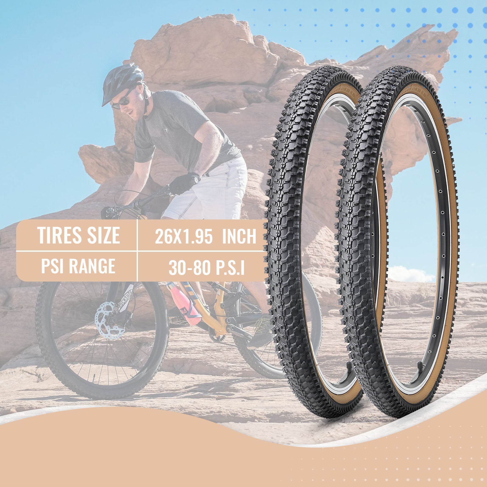 CrossBand Brown-wall 26"×1.95" Bike Tire With Tubes