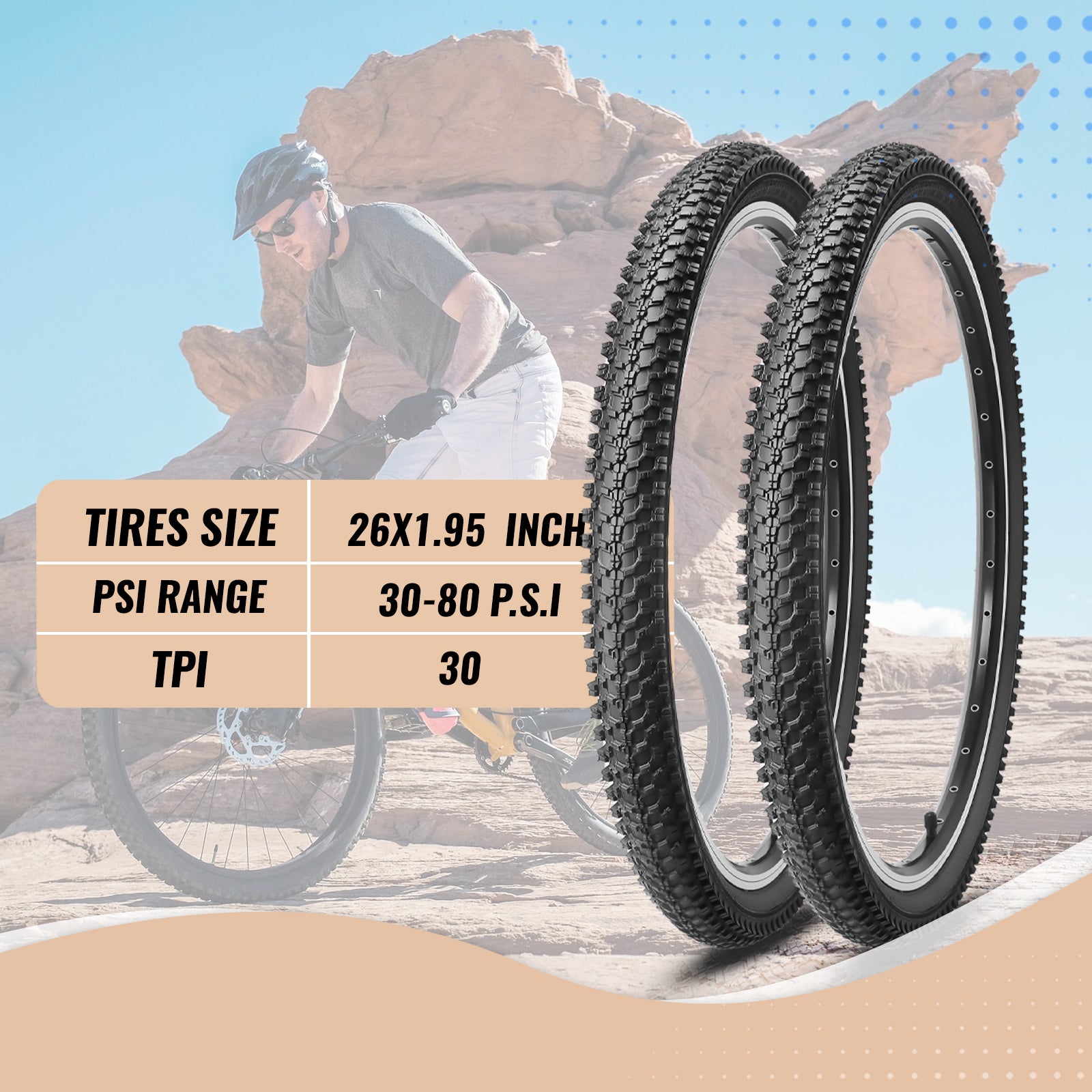 2-Pack Mountain Folding Bike Tire - 24"/26"×1.95" size