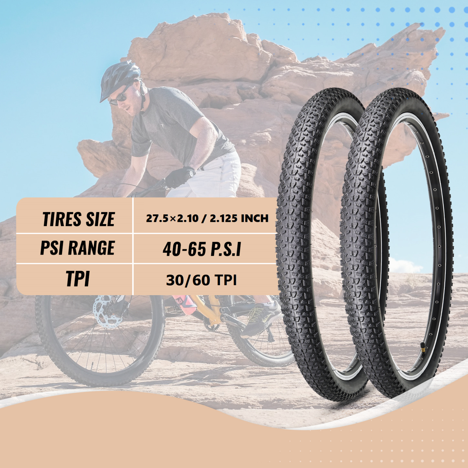 2 Pack MTB Bike Tire Plus Inner Tubes Set - 27.5×2.10/2.125 Inch