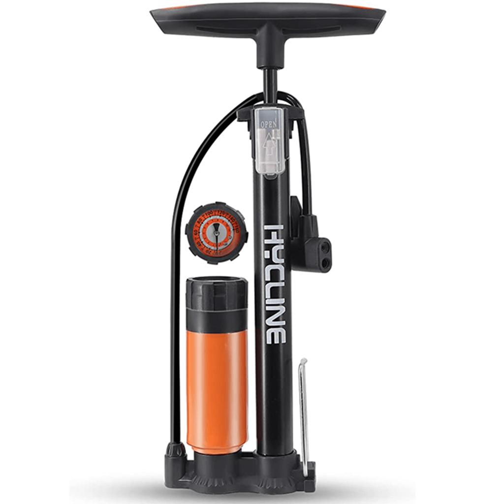 Dual Valve Bicycle Tire Pump with Air Storage Booster- orange