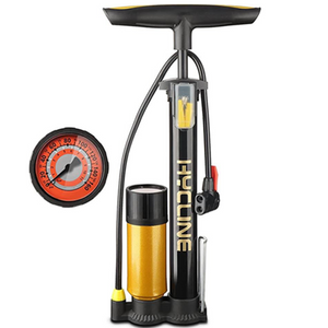 Dual Valve Bicycle Tire Pump with Air Storage Booster yellow