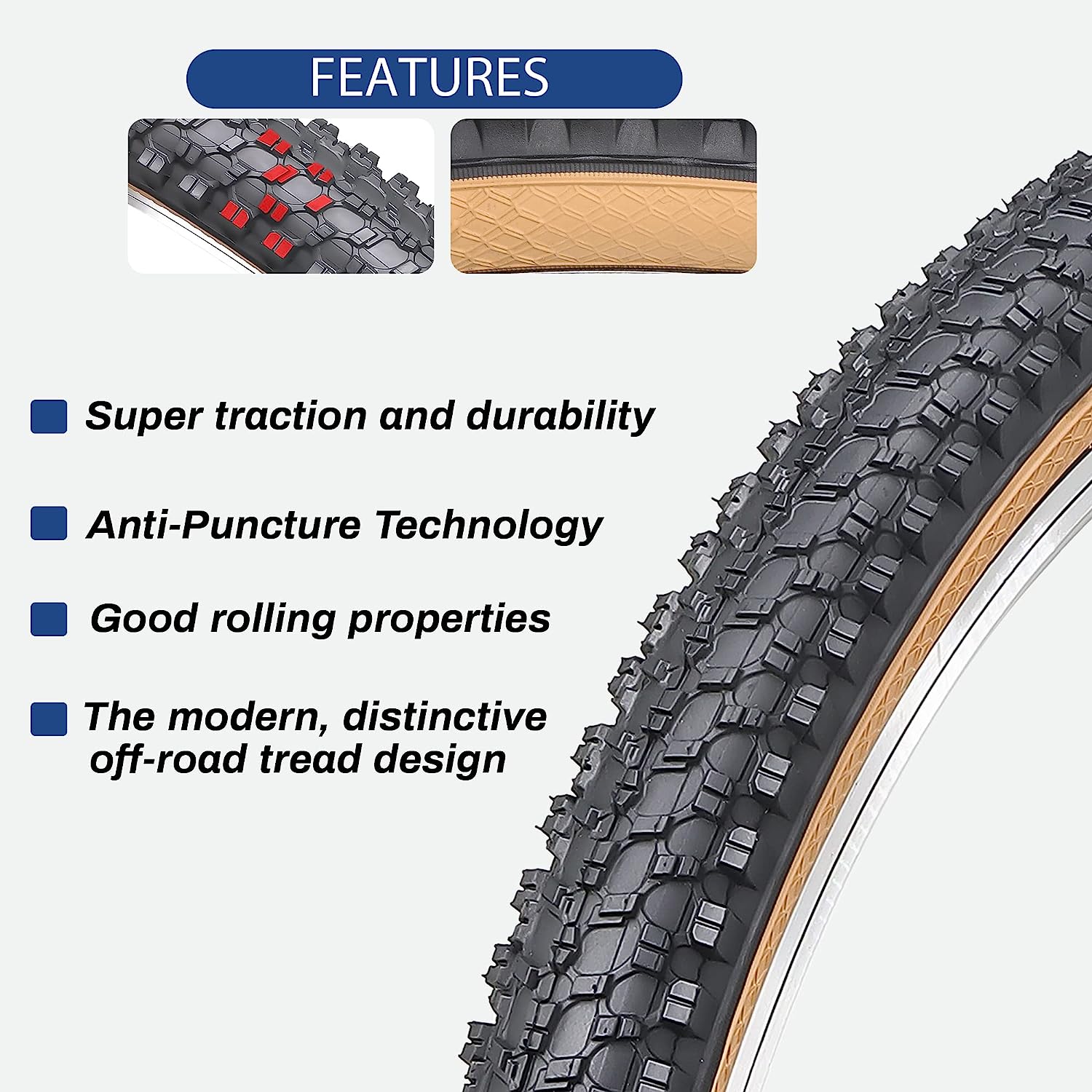 Kevlar Folding Mountain Bicycle Tire 26×1.95 Inch features