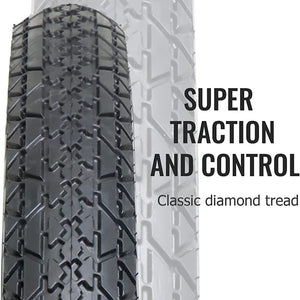 Beach Cruiser Tire Diamond Tread White Wall 26