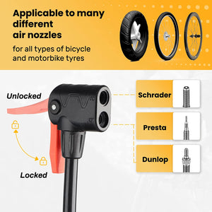 Hycline 160 PSI Bike Floor Pump with Gauge Nozzles